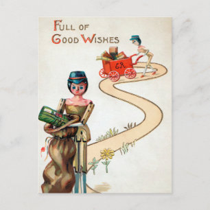 Vintage Victorian Wooden Dolls Christmas Postcard