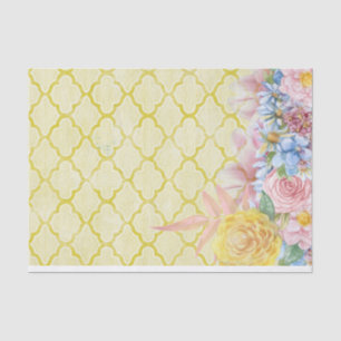 Vintage Victorian Yellow Damask Pink Blue Flowers Tissue Paper