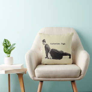 Vintage Victorian Yoga Woman Upward Dog Pose Print Cushion