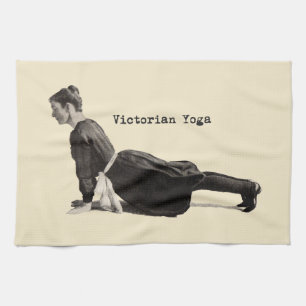 Vintage Victorian Yoga Woman Upward Dog Pose Print Tea Towel