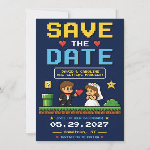 Vintage Video Game Colourful Fun Retro Wedding Save The Date