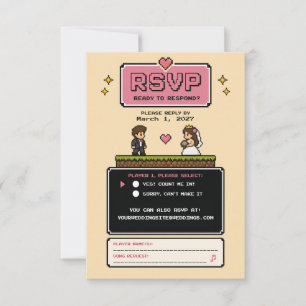 Vintage Video Game Fun Retro Beige Wedding RSVP Card