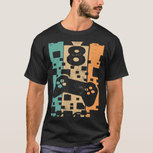 Vintage Video Gamer Level 8 Unlocked 8th Birthday T-Shirt