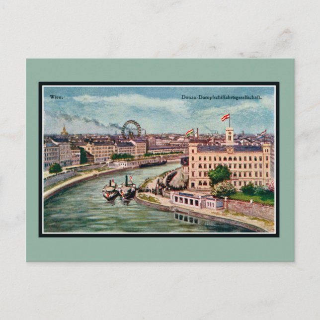 Vintage Vienna Austria Danube river art Postcard (Front)