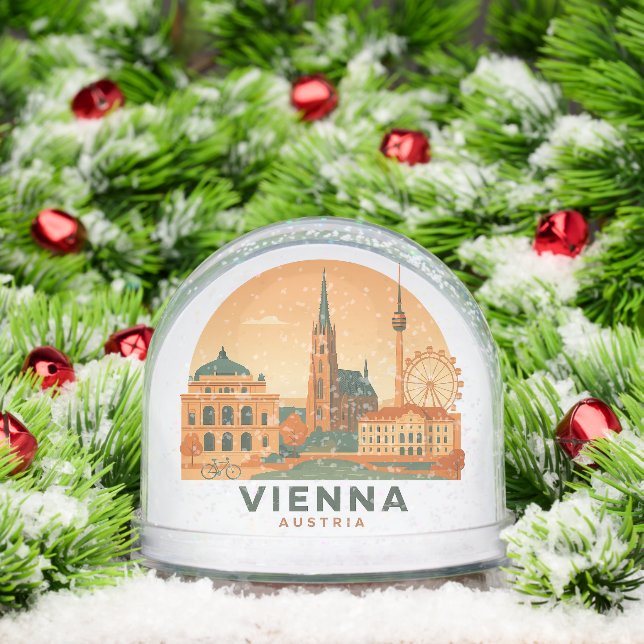 Vintage Vienna Austria Retro Travel Snow Globe (Christmas)
