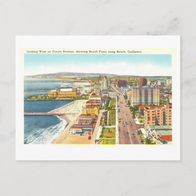 Vintage View of Long Beach, California, Postcard (Front)