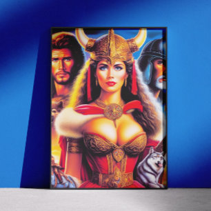 Vintage Viking Warrior Woman Poster