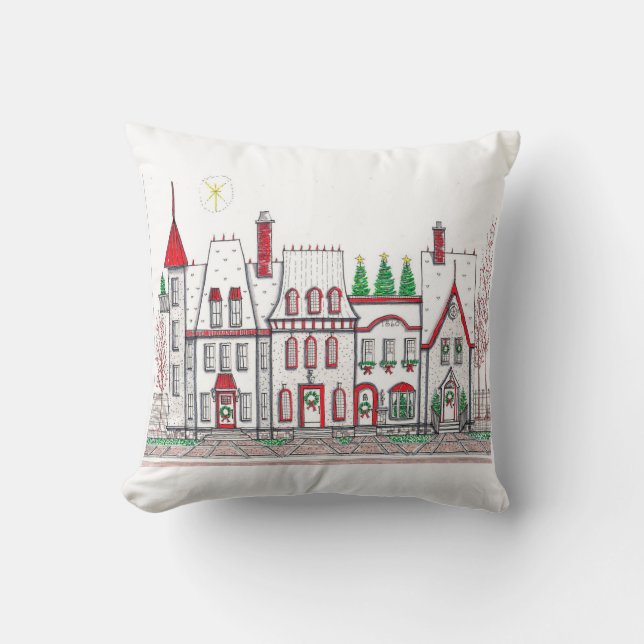 Vintage Village Holiday Pillow (Front)