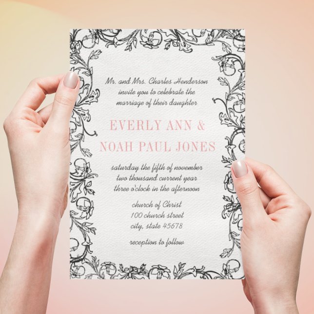 Vintage Vine Deep Honeysuckle Wedding Invitation (Creator Uploaded)