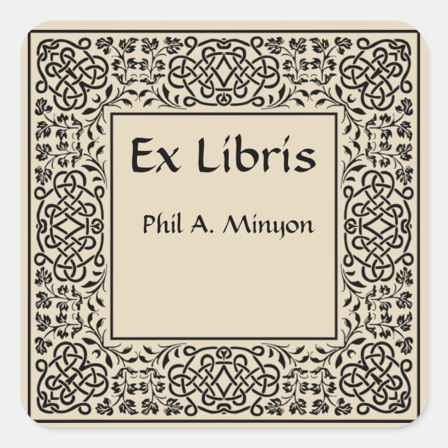 Vintage Vines and Interlocking Knots Bookplate Square Sticker (Front)