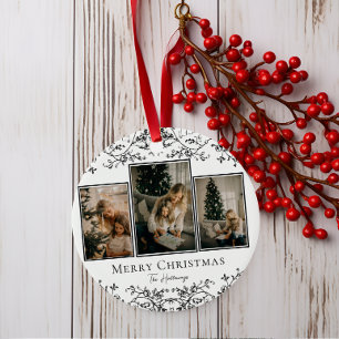 Vintage Vines Beautiful 3 Photo Holiday Ceramic Ornament