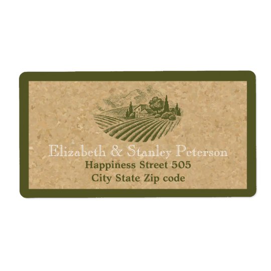 Vintage vineyard and cork beige, olive wedding shipping label