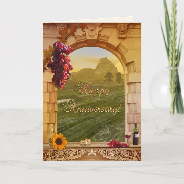 Vintage Vineyard Anniversary Congratulations Card (Front)