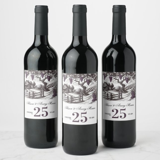 Vintage Vineyard Anniversary Party Wine Label (Bottles)