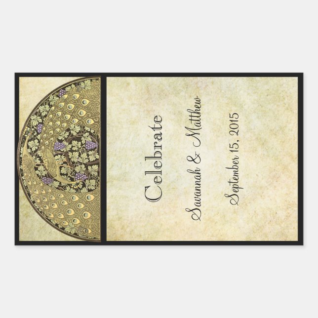 Vintage Vineyard Arch Anrt Nourveau Peacock Rectangular Sticker (Front)