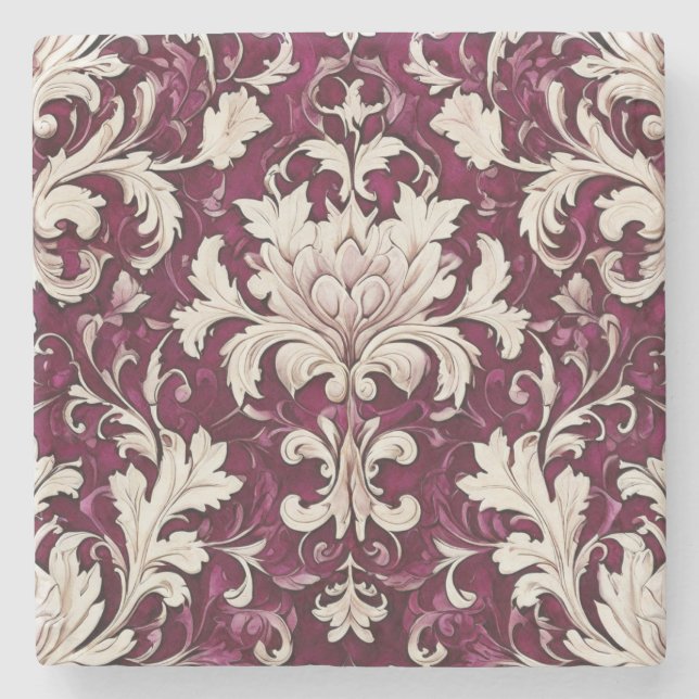 Vintage Vineyard: Burgundy & Cream Stone Coasters  (Front)