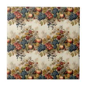 Vintage Vineyard Grape Fruit Cream Garland Ceramic Tile