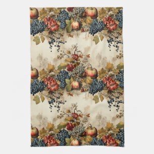 Vintage Vineyard Grape Fruit Cream Garland Tea Towel