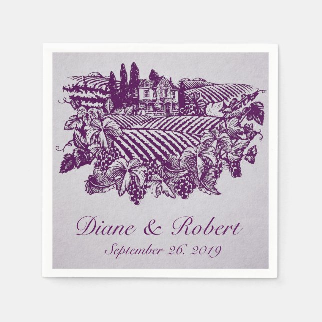 Vintage Vineyard Grapes Purple Reception Napkins (Front)