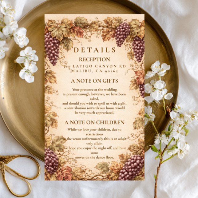 Vintage Vineyard Grapes Wedding Enclosure Card (Creator Uploaded)