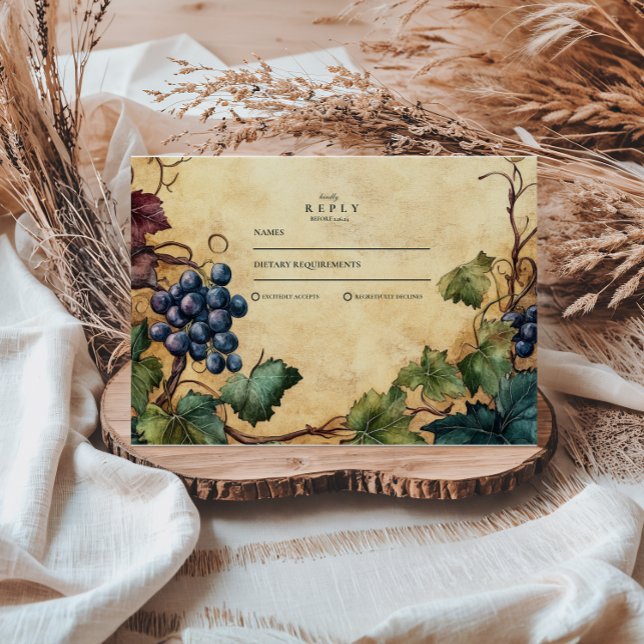 Vintage Vineyard Wedding Grapevine Theme RSVP Card (Creator Uploaded)