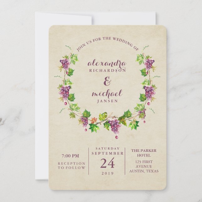 Vintage Vineyard | Wine Themed Wedding Invitation (Front)