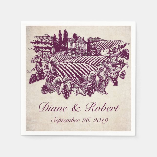 Vintage Vineyard Winery Burgundy Custom Wedding Napkin (Front)