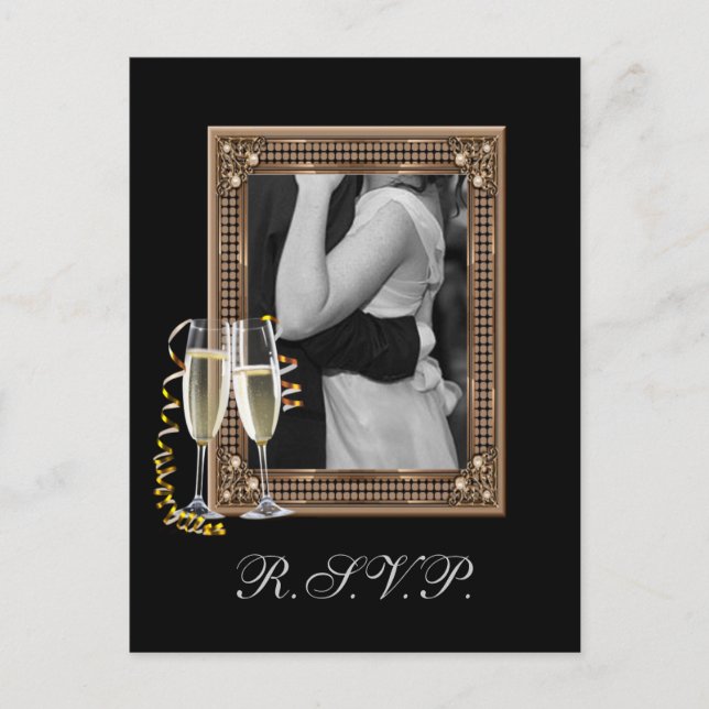 Vintage Vintage Champagne glasses Wedding RSVP Invitation Postcard (Front)