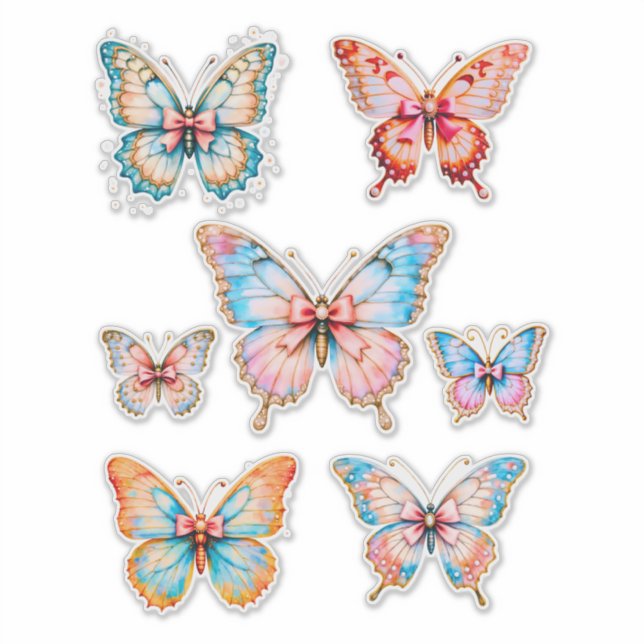 Vintage Vinyl Butterfly Sheet of 7 Stickers (Front)