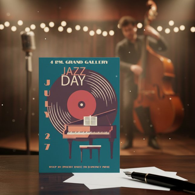 Vintage Vinyl & Piano Jazz Day Invitation   (Creator Uploaded)