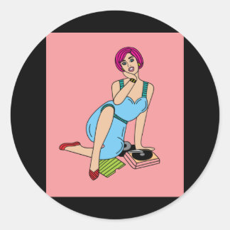 Vintage Vinyl Plates Of Records Classic Round Sticker