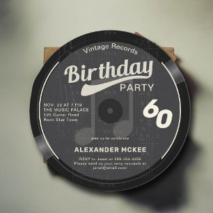 Vintage Vinyl Record Black White 70s 60th Birthday Invitation
