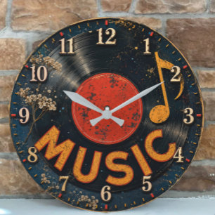 Vintage Vinyl Record Music Large Clock