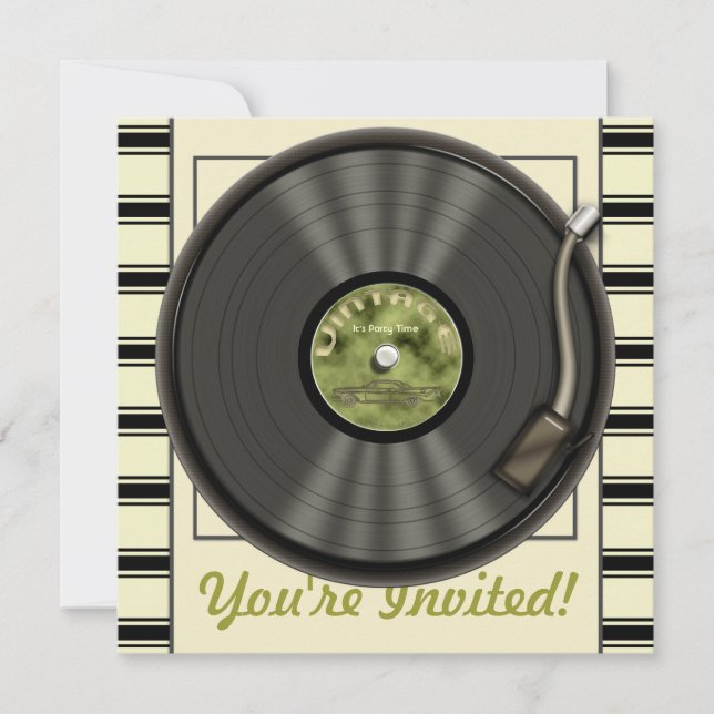 Vintage Vinyl Record Party Invitations (Front)