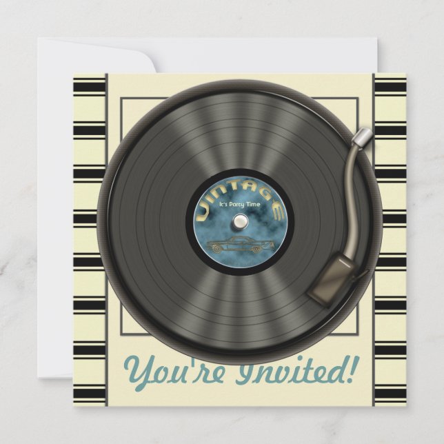 Vintage Vinyl Record Party Invitations (Front)