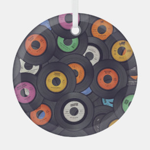 Vintage Vinyl Records Music Background Glass Tree Decoration