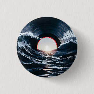Vintage Vinyl Surf Wave Ocean Retro Music 3 Cm Round Badge