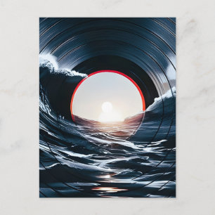 Vintage Vinyl Surf Wave Ocean Retro Music Announcement Postcard