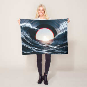 Vintage Vinyl Surf Wave Ocean Retro Music Fleece Blanket