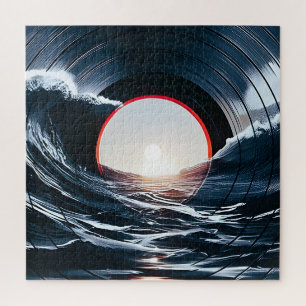 Vintage Vinyl Surf Wave Ocean Retro Music Jigsaw Puzzle