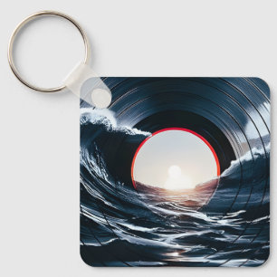 Vintage Vinyl Surf Wave Ocean Retro Music Key Ring