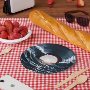 Vintage Vinyl Surf Wave Ocean Retro Music Paper Plate