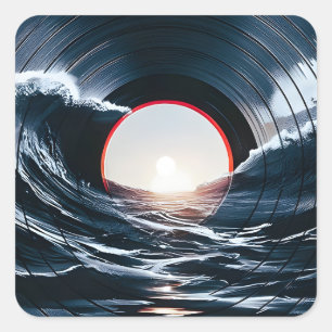 Vintage Vinyl Surf Wave Ocean Retro Music Square Sticker