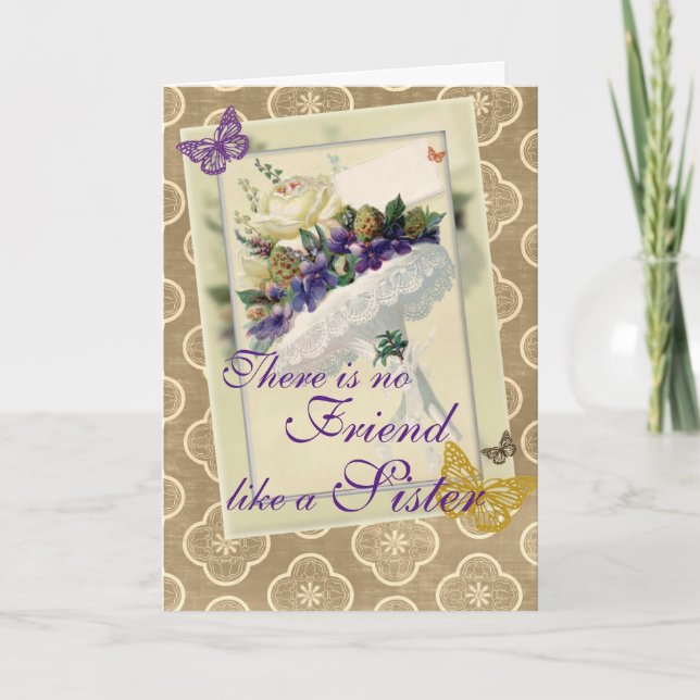 Vintage Violet Bouquet Sister and Friend Birthday Card (Front)