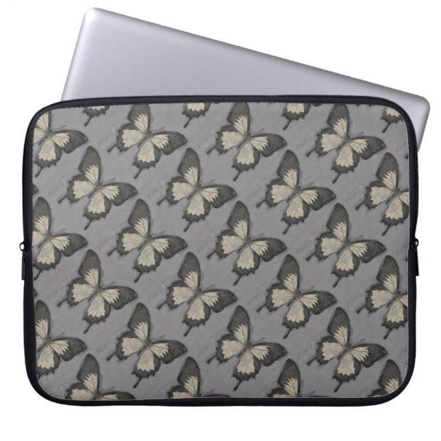 Vintage Violet Butterfly Pattern Laptop Sleeve (Front)