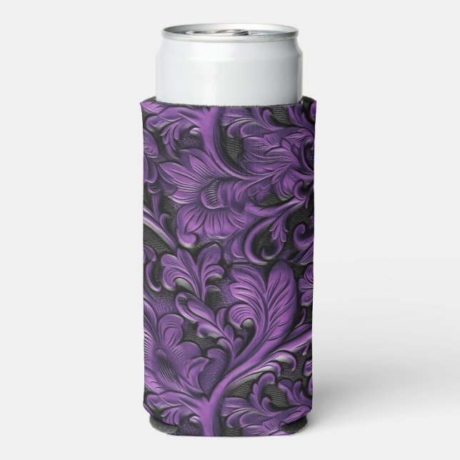 Vintage violet carved leather seltzer can cooler (Seltzer Back)