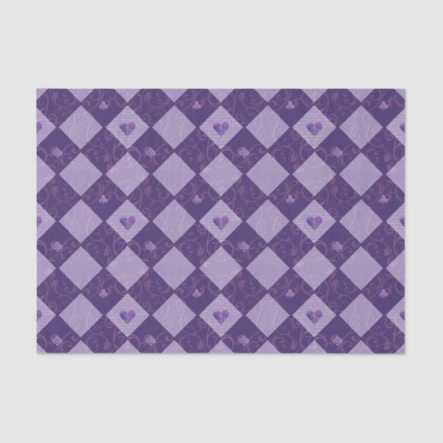 Vintage Violet Chequerboard & Playing Card Suits Tissue Paper (Front)