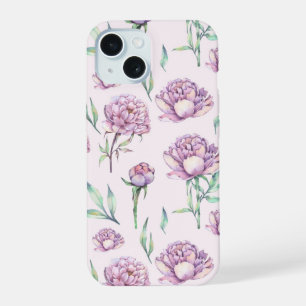 Vintage Violet Peony Flowers Seamless Pattern iPhone 15 Case