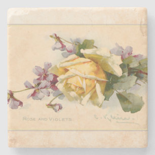 Vintage Violets and Roses Stone Coaster