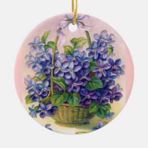 Vintage Violets in a Basket Ornament